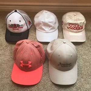 Lot of 5 hats five four, titleist, under armour